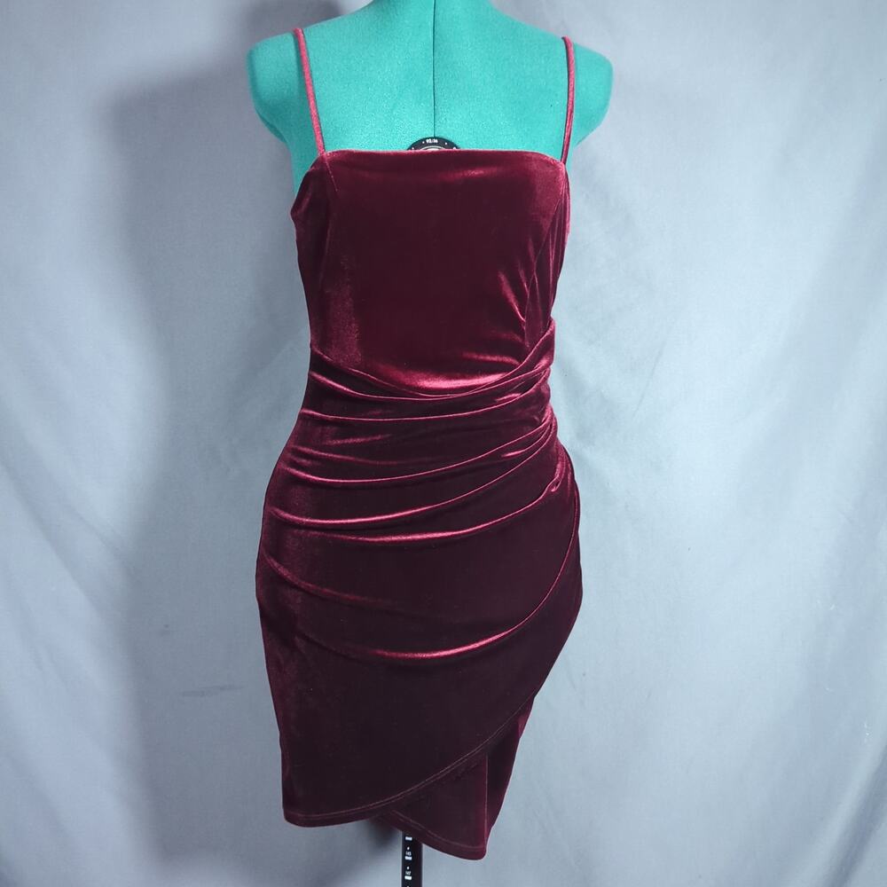 Windsor Burgundy Velvet Ruched Asymmetrical Mini Dress Gothic Romance